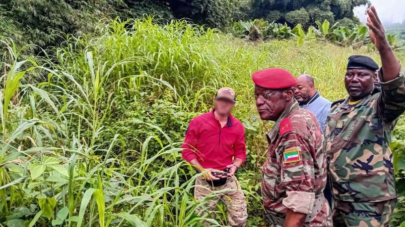 A U.S. Air Force pararescue element lead assigned to the 406th Air Expeditionary Wing, Combined Joint Task Force – Horn of Africa, works alongside senior Equatorial Guinean military officials to search for a downed military helicopter in Equatorial Guinea, July 9, 2026.