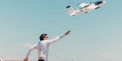 Noah Benton of Titan Dynamics launches a rapidly produced sUAS during "Game of Drones" 26-2 at Edwards Air Force Base, California on June 16, 2026.