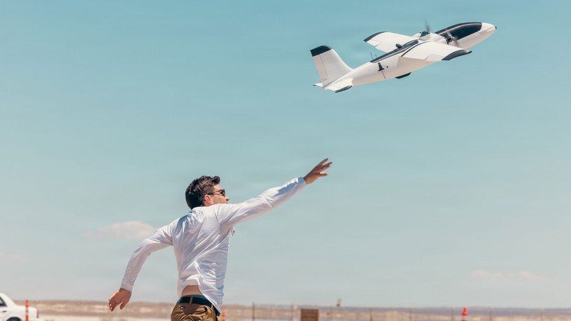 Noah Benton of Titan Dynamics launches a rapidly produced sUAS during "Game of Drones" 26-2 at Edwards Air Force Base, California on June 16, 2026.
