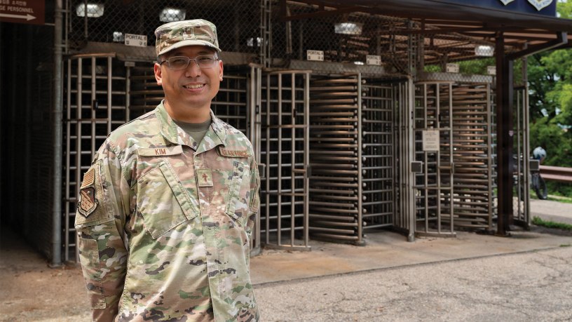 U.S. Air Force Capt. Joseph Kim, 694th Intelligence, Surveillance and Reconnaissance Group chaplain, poses for a photo at Osan Air Base, Republic of Korea, July 23, 2026.