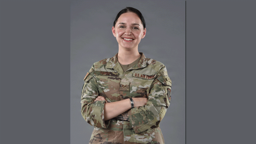 U.S. Air Force Staff Sgt. Abigail Fienco, 628th Logistics Readiness Squadron quality assurance evaluator, smiles for a photo at Joint Base Lindsey Graham, South Carolina, July 23, 2026.