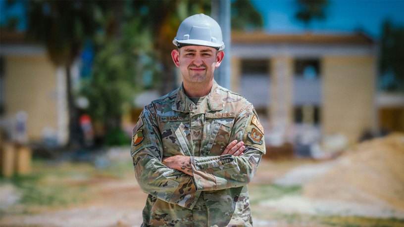 U.S. Air Force Staff Sgt. Darian Bogart, 39th Civil Engineering Squadron engineering apprentice, stands for a portrait at Incirlik Air Base, Türkiye, July 28, 2026.