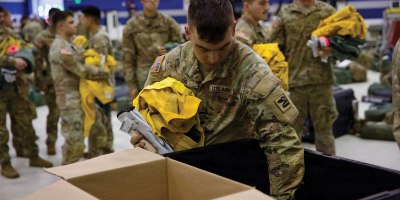 100 Washington National Guard soldiers and airmen receive their equipment from Washington Department of Natural Resources prior to mobilization to the Little Giant Fire, August 1, 2026 at the Army Aviation Sustainment Facility #2, Pangborn Field, East Wenatchee, Wash. (U.S. Army Photo by SFC Nicolas Cloward)