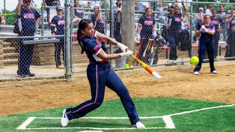 rmy Sgt. Gabriella Nowack, a paralegal specialist with U.S. Army NATO Brigade, squares up and connects during Border Battle XVI June 18-20. Nowack, a 1st Team All-American, anchored the lineup for the USA Women’s Futures Team, going 5-for-6 in appearances and slugging her way to a historic upset over the USA Women's National Team.