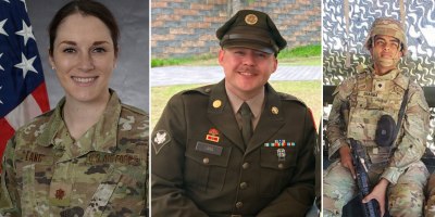 U.S. Air Force Maj. Tessa Land, U.S. Army Spc. Arturo Lara, and Spc. Karan Sharma.