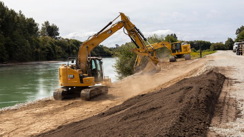 U.S. Army Corps of Engineers' (USACE) Seattle District staff conduct a site visit to a levee undergoing USACE-managed repairs at Diking District 1 in Skagit County, Washington, Aug. 12, 2026.