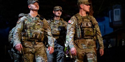 U.S. National Guardsmen assigned to Joint Task Force-District of Columbia (JTF-DC) in support of the DC Safe and Beautiful mission, patrol near LeDroit Park in Washington, Aug 15, 2026.