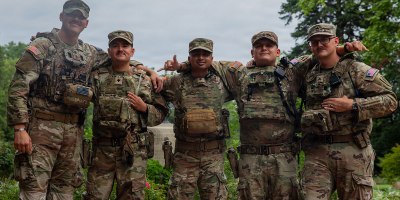 Team of Georgia Guardsmen assigned to the Joint Task Force- District of Columbia (JTF-DC) Safe and Beautiful mission, pose for photos at Montrose Park, Washington, Aug. 14, 2026.
