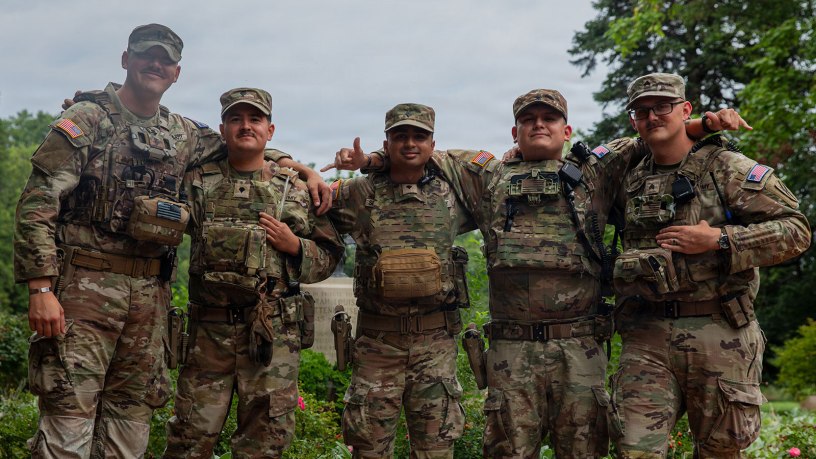 Team of Georgia Guardsmen assigned to the Joint Task Force- District of Columbia (JTF-DC) Safe and Beautiful mission, pose for photos at Montrose Park, Washington, Aug. 14, 2026.