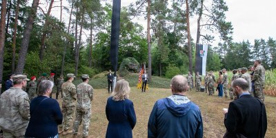 U.S. Soldiers stationed in Grafenwoehr, Hohenfels and Ansbach, along with the local community, attend a memorial service honoring service members from 2nd Battalion, 4th Infantry Division, and 4th Aviation Company, 15th Aviation Group, who were casualties in a 1971 Chinook CH-47 crash in Pegnitz, Germany, Aug. 18, 2026.