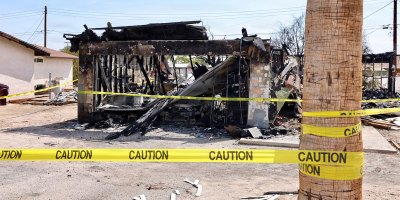 A home in Twentynine Palms, California, shows extensive damage Aug. 24, 2026, following an explosion and fire Aug. 21. Navy hospital corpsmen and Marines responded to the incident, helping rescue two injured residents, evacuate neighboring homes and provide medical assistance until civilian emergency responders arrived. Photo by Christopher Jones