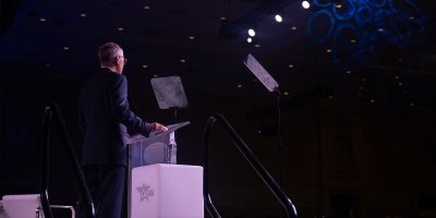 Secretary of the Air Force Troy Meink delivers a keynote address during the 2026 Air, Space and Cyber Conference at the National Harbor, Md., Sept 14, 2026. The annual conference is an opportunity for Department of the Air Force senior leaders to meet and address Airmen, Guardians, allies, partners and industry leaders. (U.S. Air Force photo by Senior Airman Malia Heemsoth)