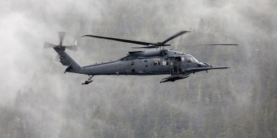 U.S. Air Force HH-60W Jolly Green II aviators assigned to the 210th Rescue Squadron, 176th Wing, Alaska Air National Guard, conduct flight operations while responding to a simulated medical emergency during SAREX 2026 near Sitka, Alaska, April 16, 2026.