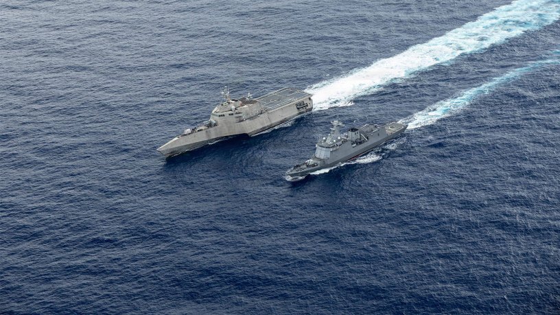 ndependence-variant littoral combat ship USS Santa Barbara (LCS 32), left, sails in formation with Philippine Navy Jose Rizal-class guided-missile frigate BRP Antonio Luna (FFG 15), right, during the Multilateral Maritime Cooperative Activity in the Philippines’ Exclusive Economic Zone, July 25, 2026.