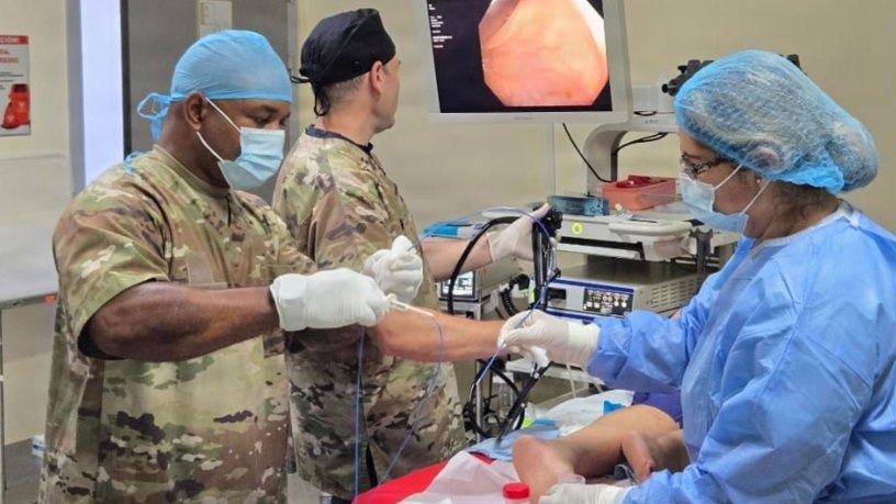 U.S. Army Sgt. 1st Class Bertie Charles (pictured left), detachment sergeant for U.S. Army Health Clinic Stuttgart, Germany, supported a Global Health Engagement rotation in Panama from July 23 through Aug. 5, 2026.