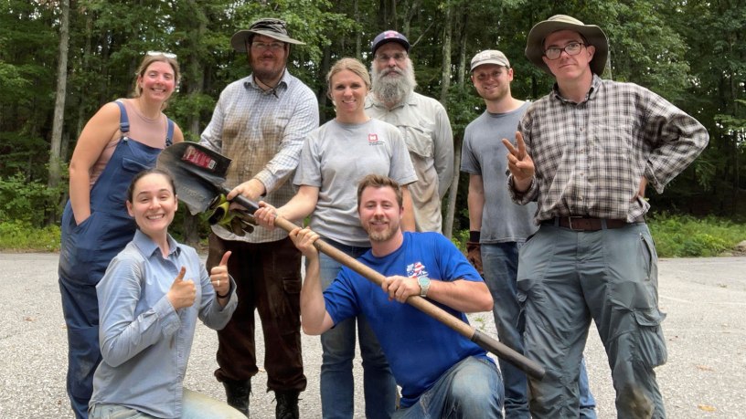 The archeological team sent to conduct a survey for archeological items pose for a picture after finishing their work at the U.S. Army Garrison at West Point, Sept. 3.