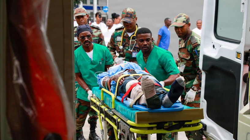 Angolan Armed Forces medical personnel load a simulated patient into a medical evacuation vehicle during the Angola Medical Readiness Exercise at Hospital Militar Principal, Luanda, Angola, Sept. 7, 2026.