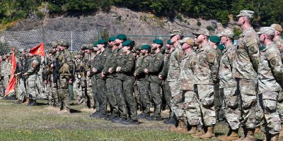 International military personnel stand in formation during the opening ceremony for Common Challenge 2026 in Kolasin, Montenegro, Sept. 7, 2026.