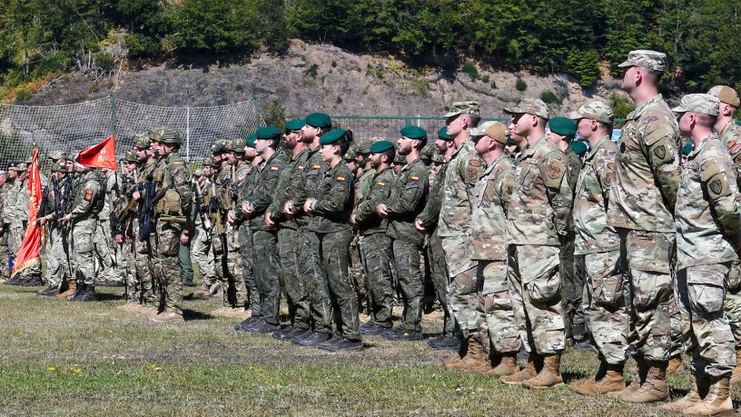 International military personnel stand in formation during the opening ceremony for Common Challenge 2026 in Kolasin, Montenegro, Sept. 7, 2026.