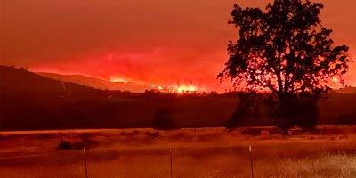 Fort Hunter Liggett view of the Plaskett Fire at dusk.