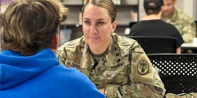 Munson Army Health Center Director Col. Tiffany R. Bilderback, and Senior Enlisted Advisor Sgt. Maj. Devon Woodard volunteered to interview students at Leavenworth High School’s mock interview event Sept. 9. Community participation in the mock interviews connected students with professionals who make hiring decisions and understand what employers seek in prospective employees.
