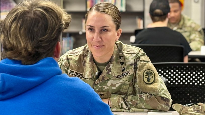 Munson Army Health Center Director Col. Tiffany R. Bilderback, and Senior Enlisted Advisor Sgt. Maj. Devon Woodard volunteered to interview students at Leavenworth High School’s mock interview event Sept. 9. Community participation in the mock interviews connected students with professionals who make hiring decisions and understand what employers seek in prospective employees.