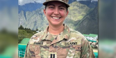 U.S. Army Capt. Molly Danner, 1st Mobile Brigade Combat Team, 11th Airborne Division, H2F mental readiness and sleep director, poses for a photo during Exercise Yudh Abhyas 2026 in Auli, India, Sept. 12, 2026.