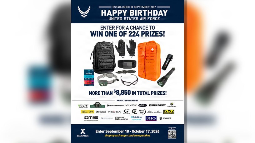 The Air Force turns 79 on Sept. 18, and the Army & Air Force Exchange Service is celebrating with 22 sweepstakes featuring more than 140 prizes valued at nearly $9,000.