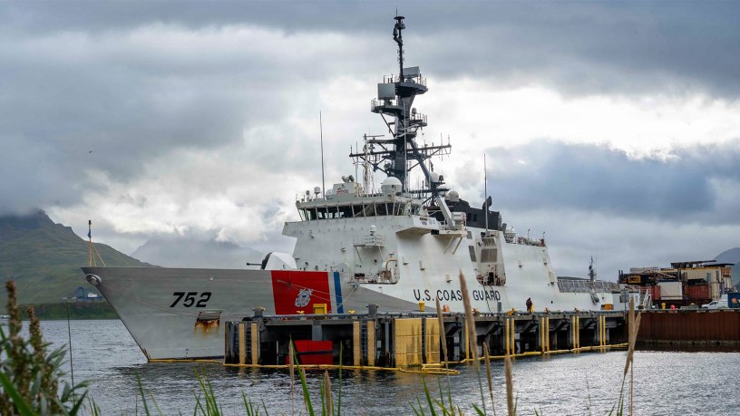 U.S. Coast Guard Cutter Stratton (WMSL 752) prepares for departure in Dutch Harbor, Alaska, Sep 17, 2026.