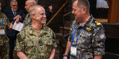 Chief of Naval Operations Adm. Daryl Caudle engages with attendees at the 2026 National Defense Industrial Association Conference on Naval Submarine Base New London, Groton, Connecticut, Sept. 22, 2026.