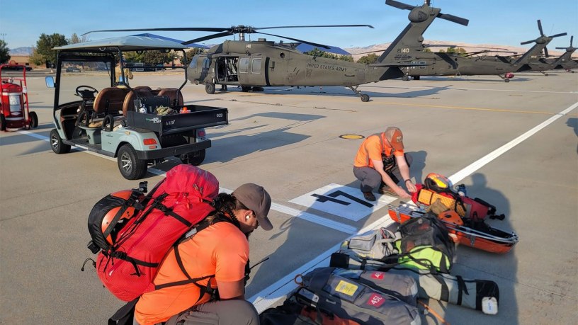 The Idaho Army National Guard assisted the Owyhee County Sheriff’s Office, the Grand View Fire Department and the Idaho Mountain Search and Rescue Unit with the rescue of a 21-year-old male who was stranded clinging to a cliff several hundred feet above the ground in Purjue Canyon near Grand View on Sept. 24.