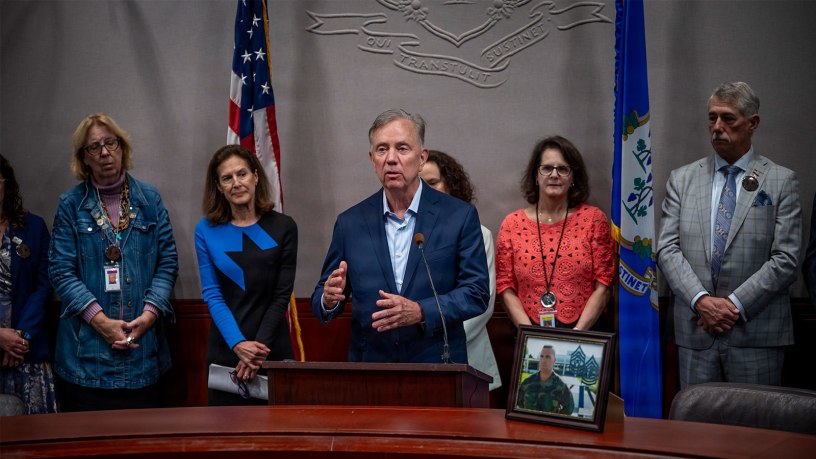 Connecticut Governor Ned Lamont speaks during a press conference to observe the first-ever Connecticut Military Suicide Awareness and Remembrance Day at the legislative office building in Hartford, Conn. Sept. 30, 2026.