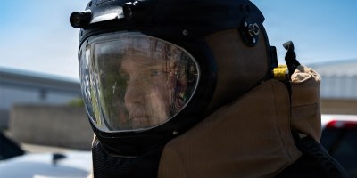 Tech. Sgt. Eric Eliot, 325th Civil Engineering Squadron explosive ordinance disposal operations section chief, responds to a simulated unexploded ordnance during a controlled Noble Panther 26-4 exercise scenario at Tyndall Air Force Base, Fla., March 5, 2026.