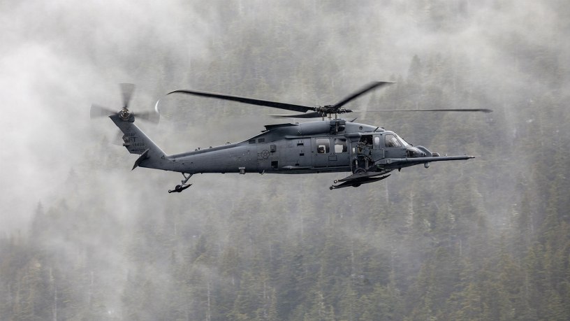 U.S. Air Force HH-60W Jolly Green II aviators assigned to the 210th Rescue Squadron, 176th Wing, Alaska Air National Guard, conduct flight operations while responding to a simulated medical emergency during SAREX 2026 near Sitka, Alaska, April 16, 2026.