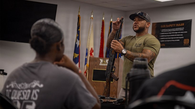 Religious affairs specialists assigned to 3rd Special Forces Group (Airborne) receive AK-47 familiarization training during an asset protective operations program in Maxton, North Carolina, Aug. 6, 2026.
