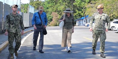 U.S. Navy veteran Dr. Daniel Frenning (middle left) and his wife Carol (middle right) tour Commander Fleet Activities Chinhae (CFAC) alongside active Sailors stationed at CFAC on September 24, 2026, Chinhae South Korea.