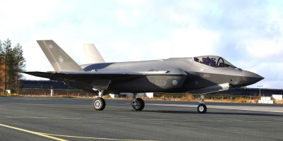 An F‑35A Lightning II (JF-510) taxis at Lapland Air Wing in Rovaniemi, Finland, during the Finnish Air Force’s first aircraft‑arrival ceremony Oct. 1, marking a major milestone toward operational integration of the F‑35 fleet. (Photo courtesy of the Finnish Air Force)