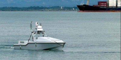 A Corsair unmanned surface vessel conducts coordinated operations in Panamanian waters, Oct. 8, 2026.